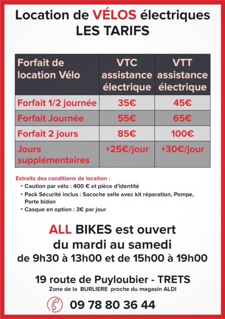 Prix des locations de vélos